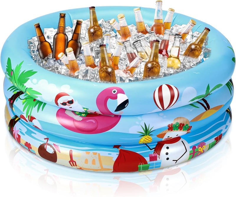 Fourluoo Christmas Party Decoration Inflatable Cooler Summer Christmas Santa Cooler Hawaii Blow up Pool Drink Holder Ice Tray Food Containers for Indoor Outdoor Beach Birthday Party Supplies - Image 1